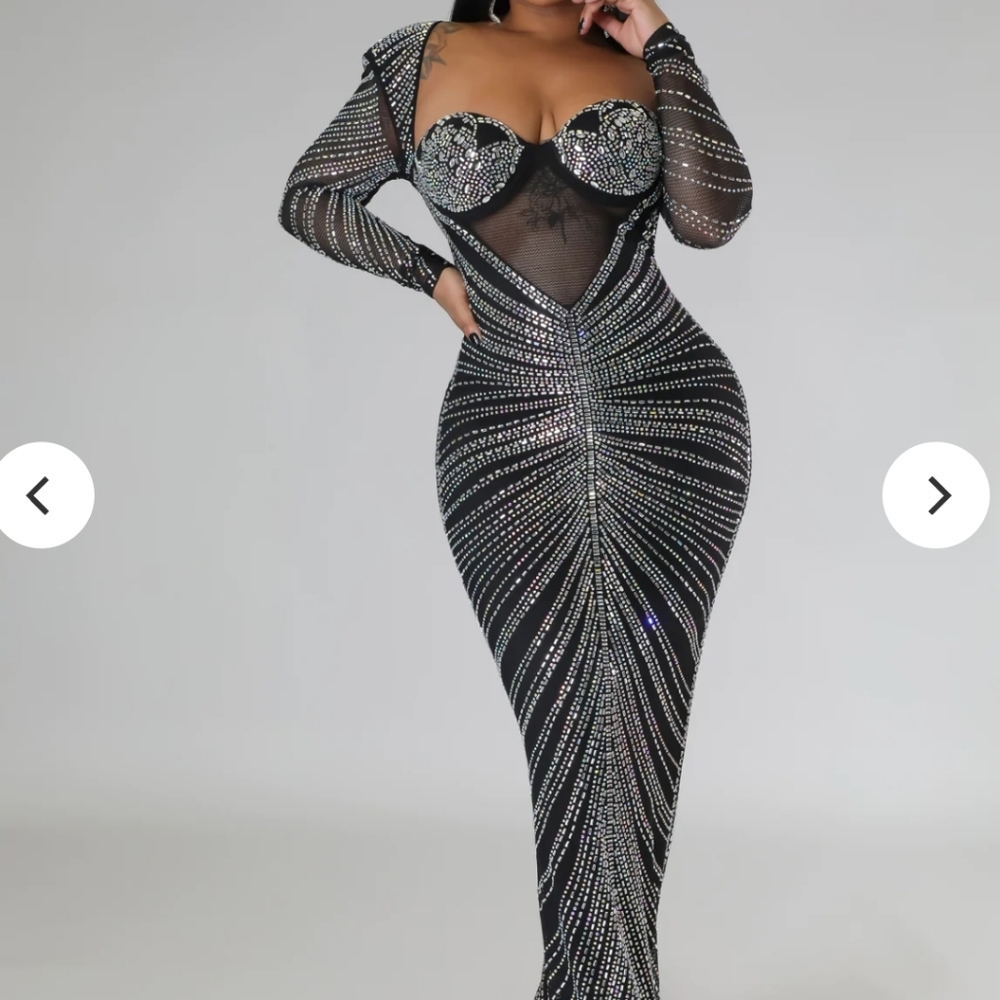 Rhinestone sequin bodycon maxi dress - Picture 3 of 4